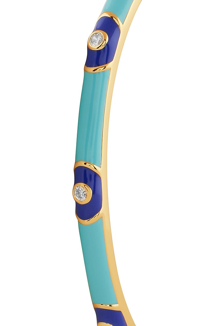 Gold Plated Crystal Zirconia & Evil-eye Motif Blue Enameled Cuff by Isharya at Pernia's Pop Up Shop