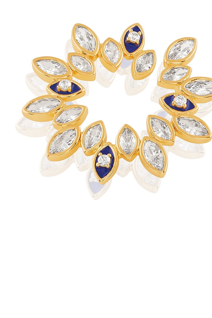 Gold Plate Crystal Zirconia Blue Enameled Stud Earrings by Isharya at Pernia's Pop Up Shop