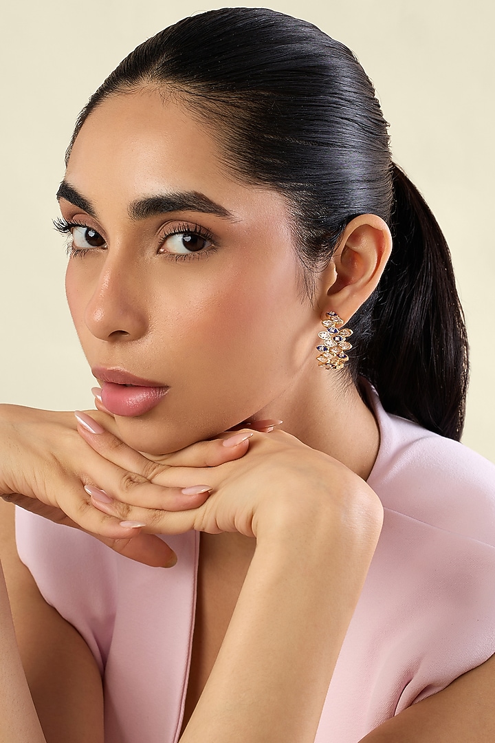 Gold Plated Crystal Zirconia Blue Enameled Hoop Earrings by Isharya at Pernia's Pop Up Shop