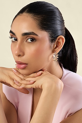 Gold Plated Crystal Zirconia Blue Enameled Hoop Earrings by Isharya