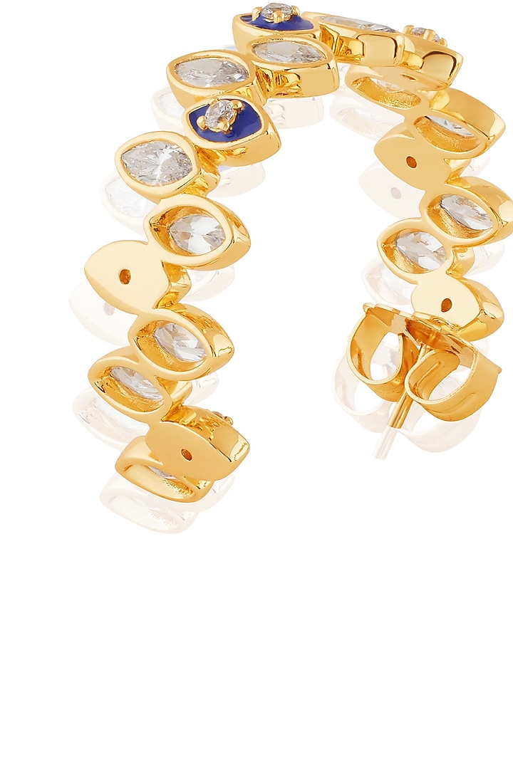 Gold Plated Crystal Zirconia Blue Enameled Hoop Earrings by Isharya at Pernia's Pop Up Shop