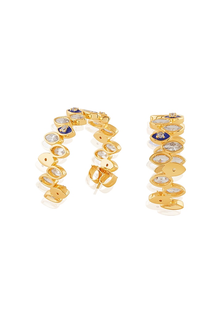 Gold Plated Crystal Zirconia Blue Enameled Hoop Earrings by Isharya at Pernia's Pop Up Shop