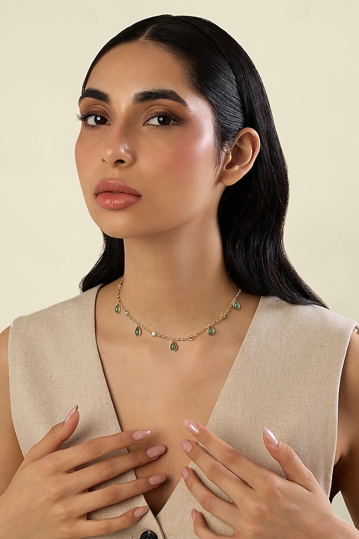 Gold Plated Green Aventurine Stone Necklace by Isharya at Pernia's Pop Up Shop
