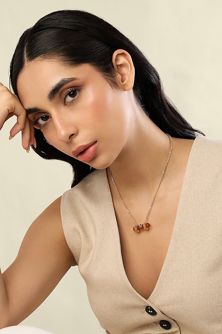 Gold Plated Crystal Zirconia Green Enameled Pendant Necklace by Isharya at Pernia's Pop Up Shop