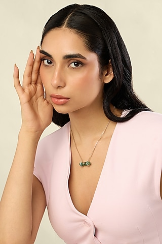 Gold Plated Green Aventurine Stone Turquoise Enameled Pendant Necklace by Isharya