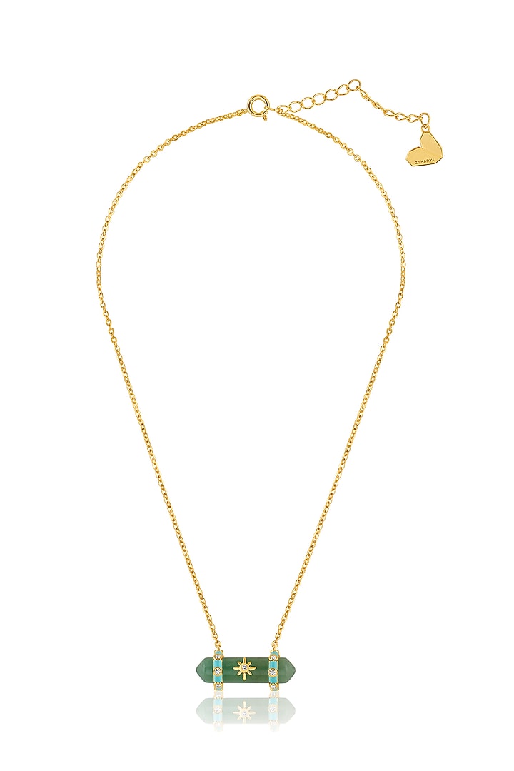 Gold Plated Green Aventurine Stone Turquoise Enameled Pendant Necklace by Isharya at Pernia's Pop Up Shop