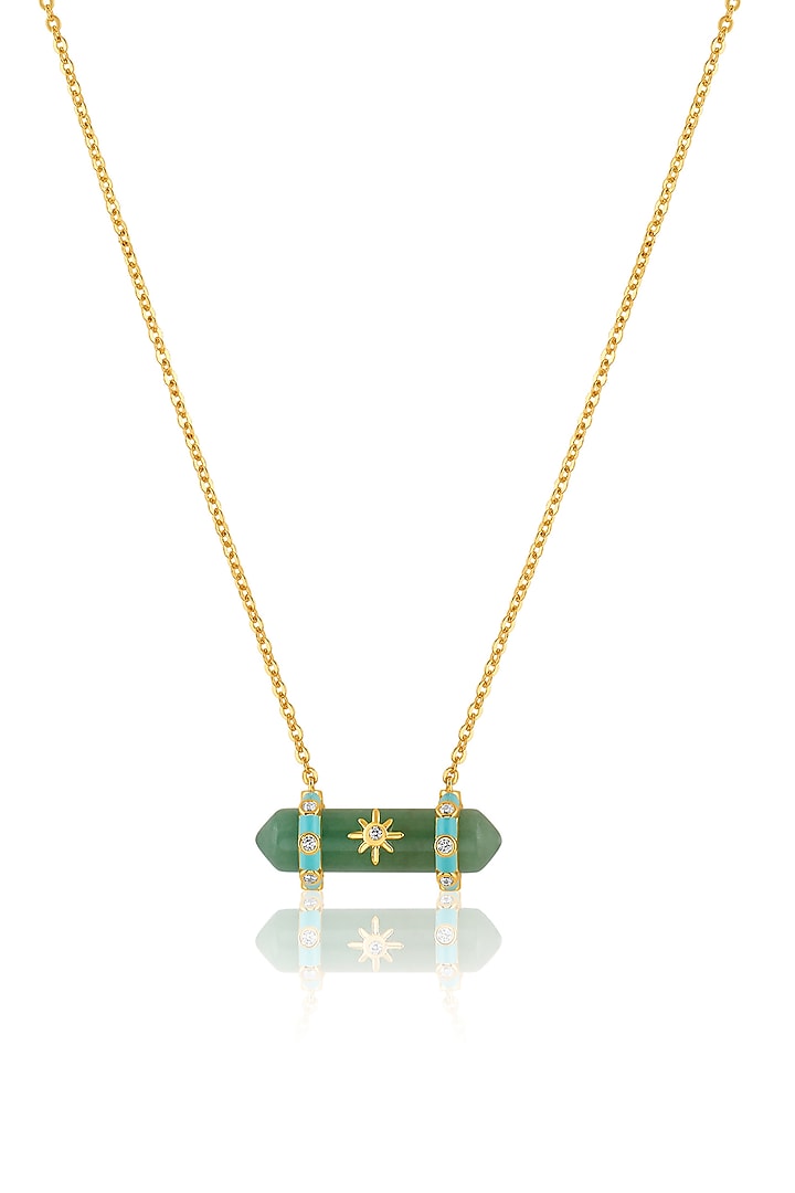 Gold Plated Green Aventurine Stone Turquoise Enameled Pendant Necklace by Isharya at Pernia's Pop Up Shop