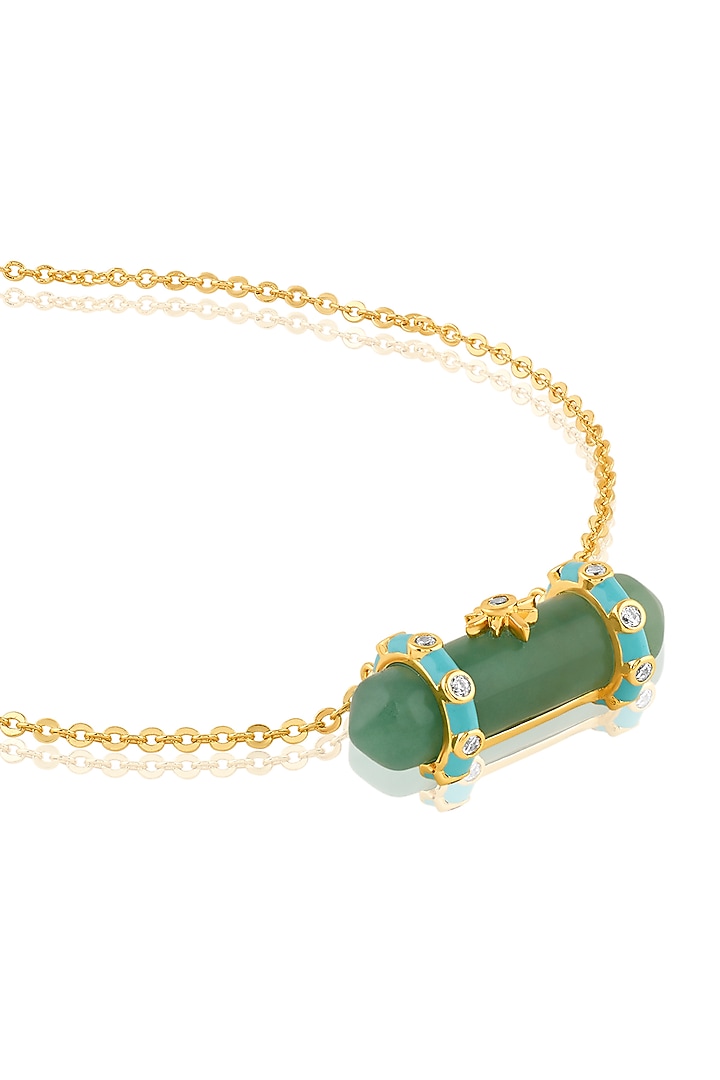 Gold Plated Green Aventurine Stone Turquoise Enameled Pendant Necklace by Isharya at Pernia's Pop Up Shop