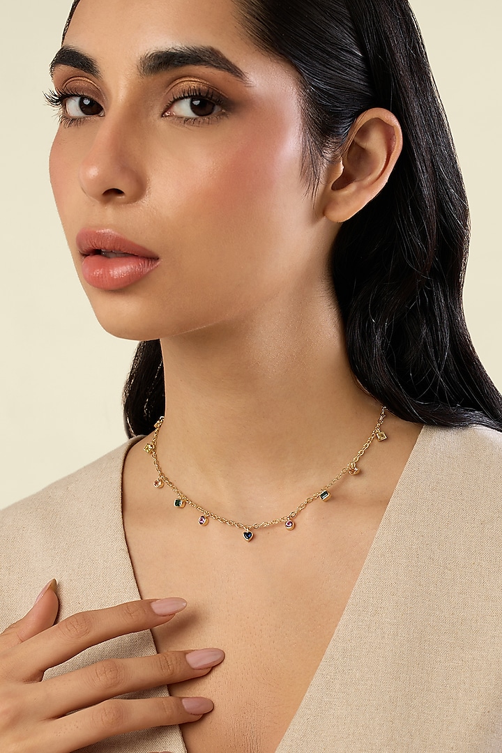Gold Plated Multi-Colored Crystal Zirconia Necklace by Isharya at Pernia's Pop Up Shop