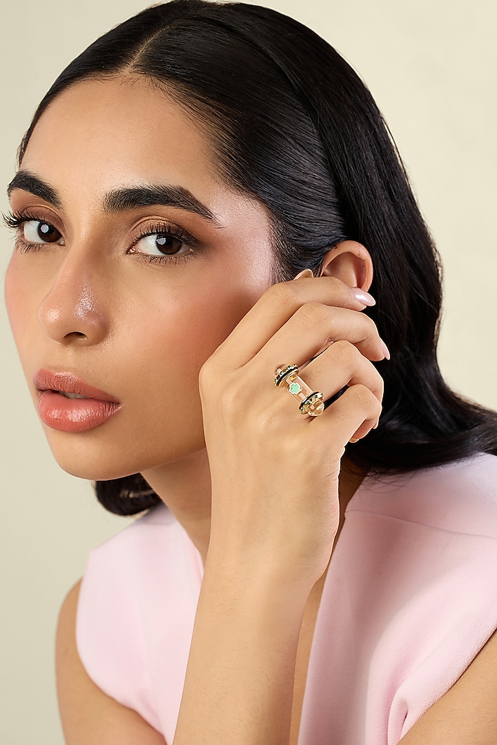 Gold Plated Quartz & Crystal Zirconia Enameled Ring by Isharya at Pernia's Pop Up Shop