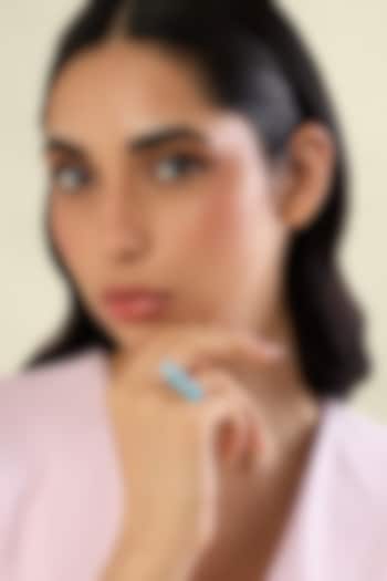 Gold Plated Turquoise Stone & Crystal Zirconia Enameled Ring by Isharya at Pernia's Pop Up Shop