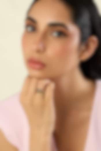 Gold Plated Pink & Blue Crystal Zirconia Enameled Rings (Set Of 2) by Isharya at Pernia's Pop Up Shop