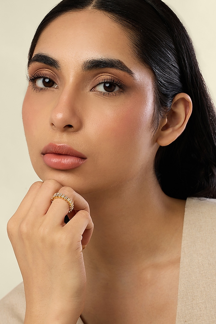 Gold Plated Baguette-Cut Crystal Zirconia Ring by Isharya at Pernia's Pop Up Shop