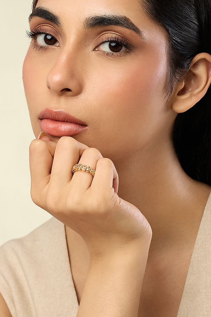Gold Plated Orange Baguette-Cut Crystal Zirconia Ring by Isharya at Pernia's Pop Up Shop