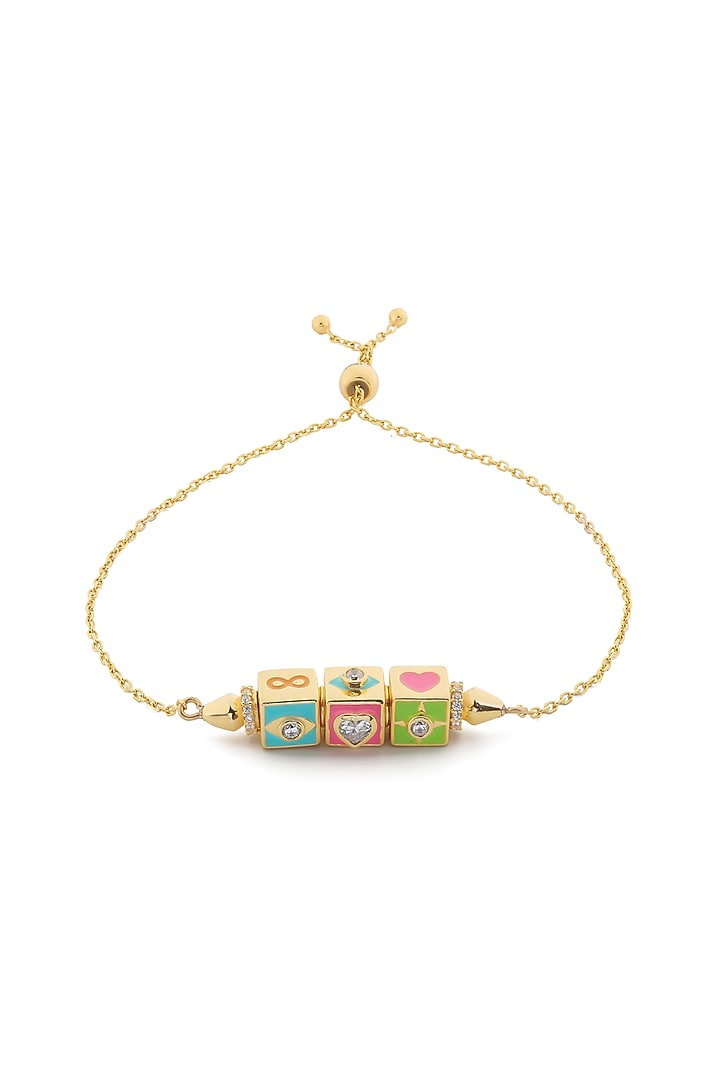Gold Plated Pink Synthetic Stone & CZ Fidgeting Heart Bracelet by Isharya at Pernia's Pop Up Shop