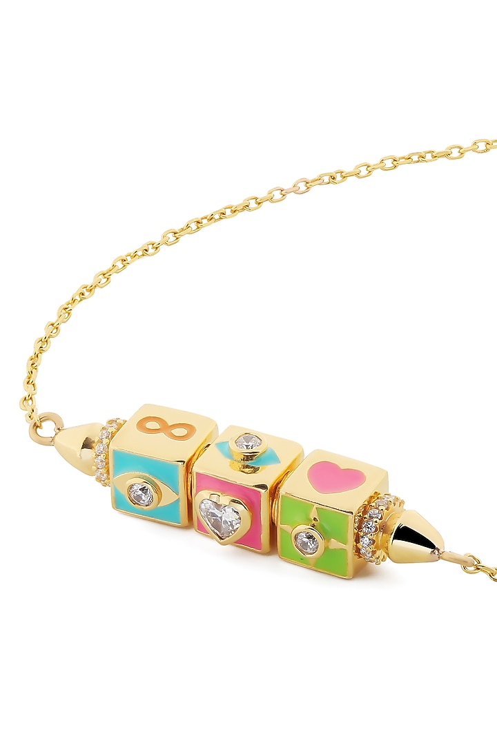 Gold Plated Pink Synthetic Stone & CZ Fidgeting Heart Bracelet by Isharya at Pernia's Pop Up Shop