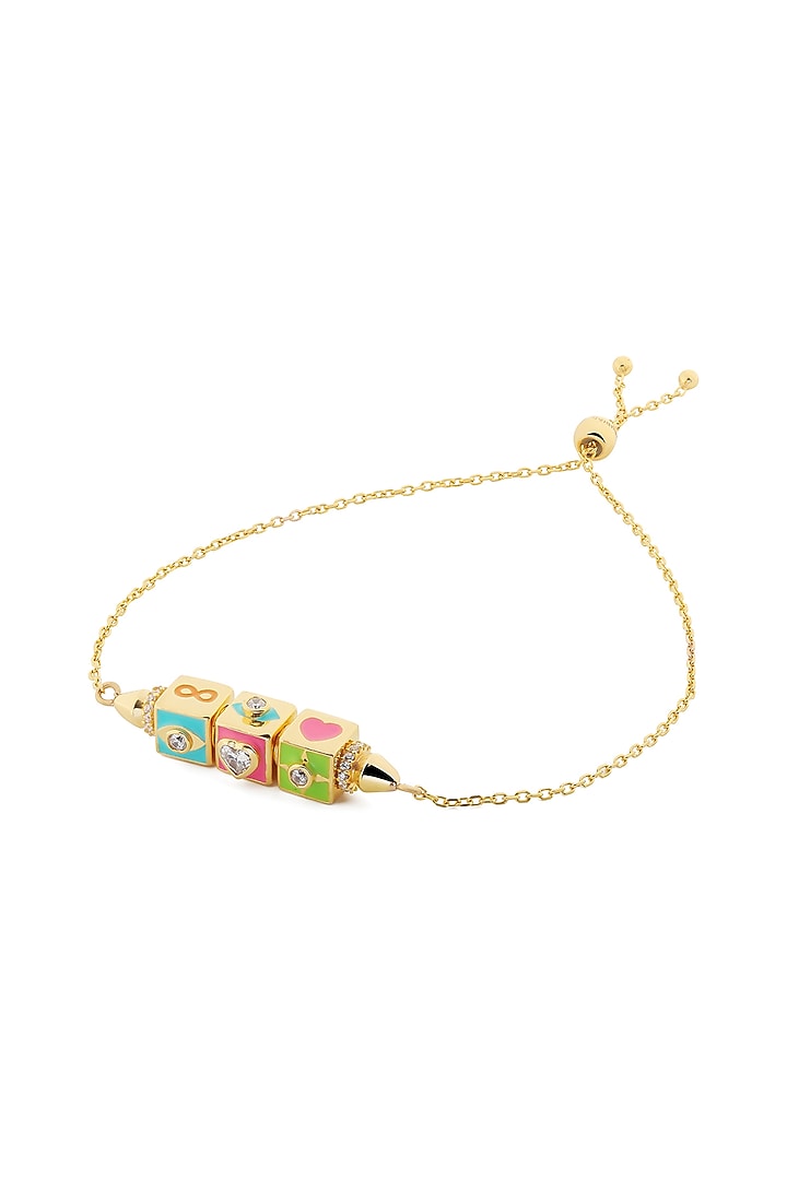Gold Plated Pink Synthetic Stone & CZ Fidgeting Heart Bracelet by Isharya at Pernia's Pop Up Shop