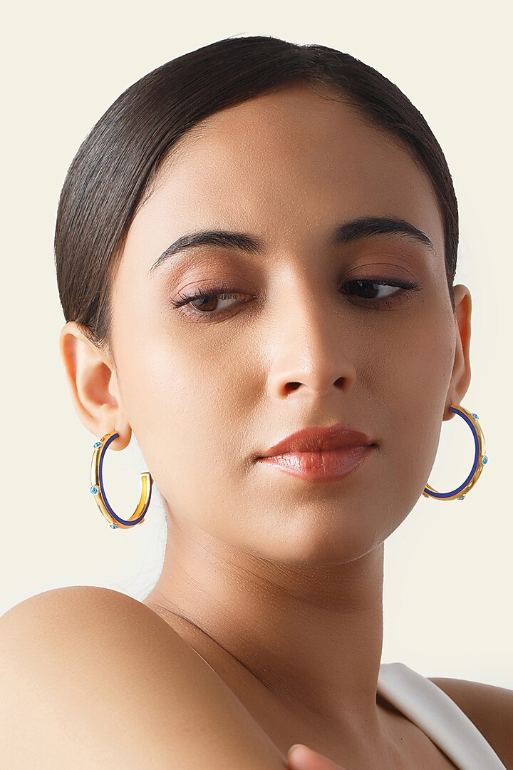 Gold Plated Synthetic Stone & CZ Evil Eye Hoop Earrings by Isharya at Pernia's Pop Up Shop