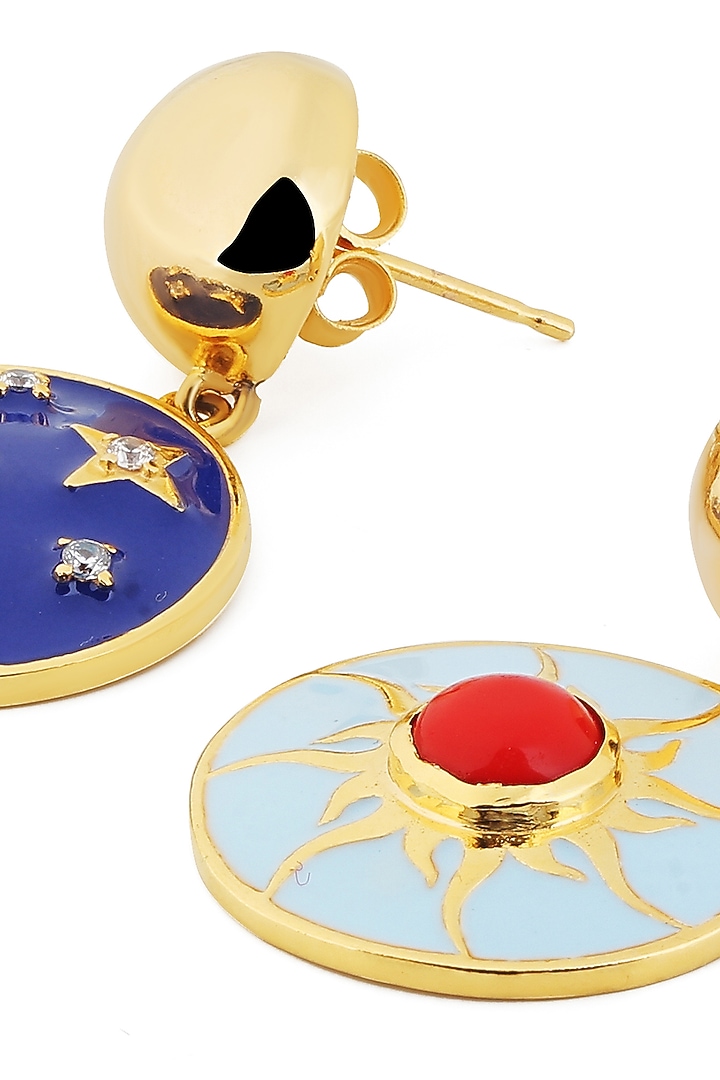 Gold Plated Blue Synthetic Stone Reversible Sun & Star Dangler Earrings by Isharya at Pernia's Pop Up Shop