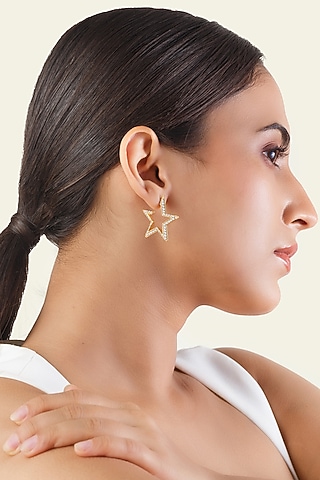 Gold Plated Blue Synthetic Stone & CZ Star Earrings by Isharya