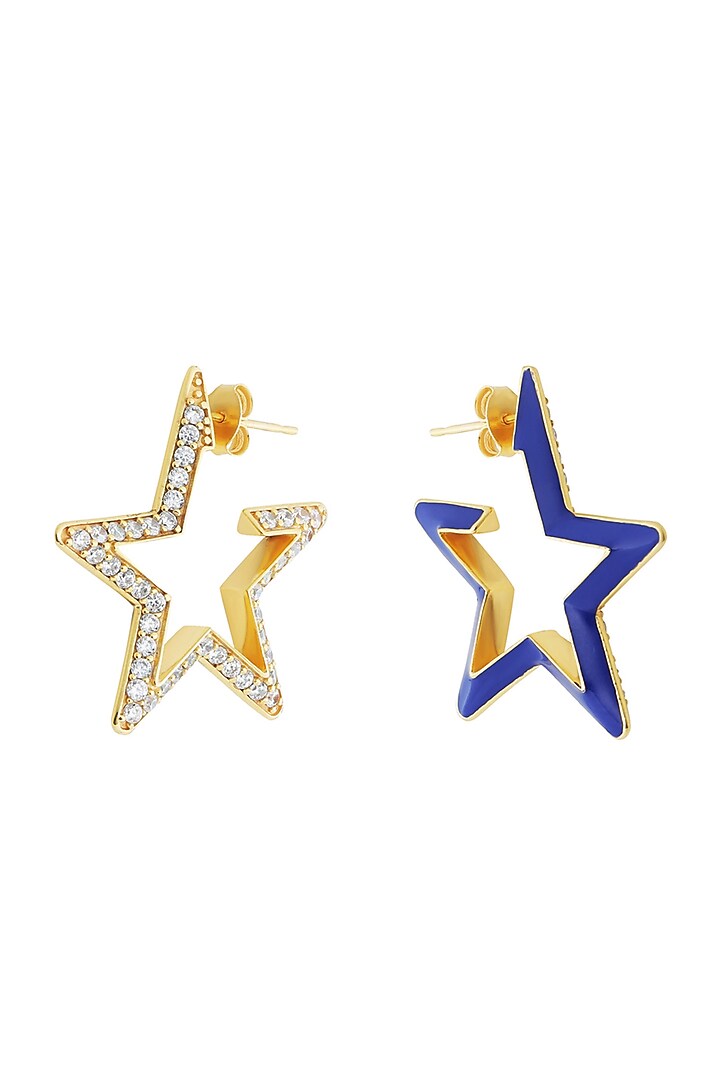 Gold Plated Blue Synthetic Stone & CZ Star Earrings by Isharya at Pernia's Pop Up Shop