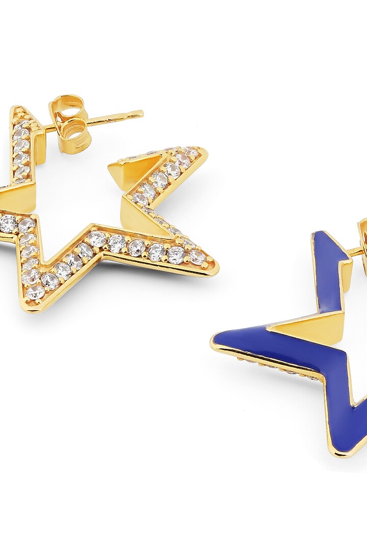 Gold Plated Blue Synthetic Stone & CZ Star Earrings by Isharya at Pernia's Pop Up Shop