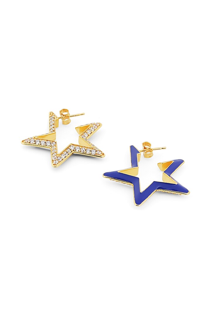 Gold Plated Blue Synthetic Stone & CZ Star Earrings by Isharya at Pernia's Pop Up Shop