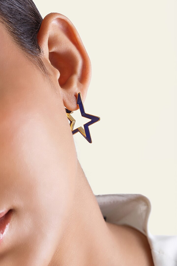 Gold Plated Blue Synthetic Stone & CZ Star Earrings by Isharya at Pernia's Pop Up Shop