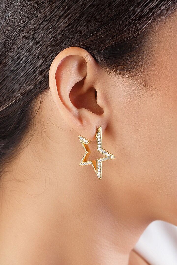 Gold Plated Blue Synthetic Stone & CZ Star Earrings by Isharya at Pernia's Pop Up Shop