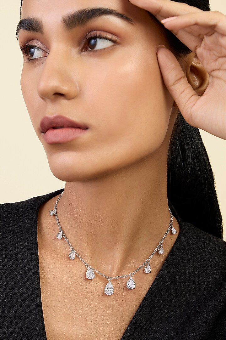 White Rhodium Finish Custom-Cut CZ Stone Choker Necklace by Isharya at Pernia's Pop Up Shop