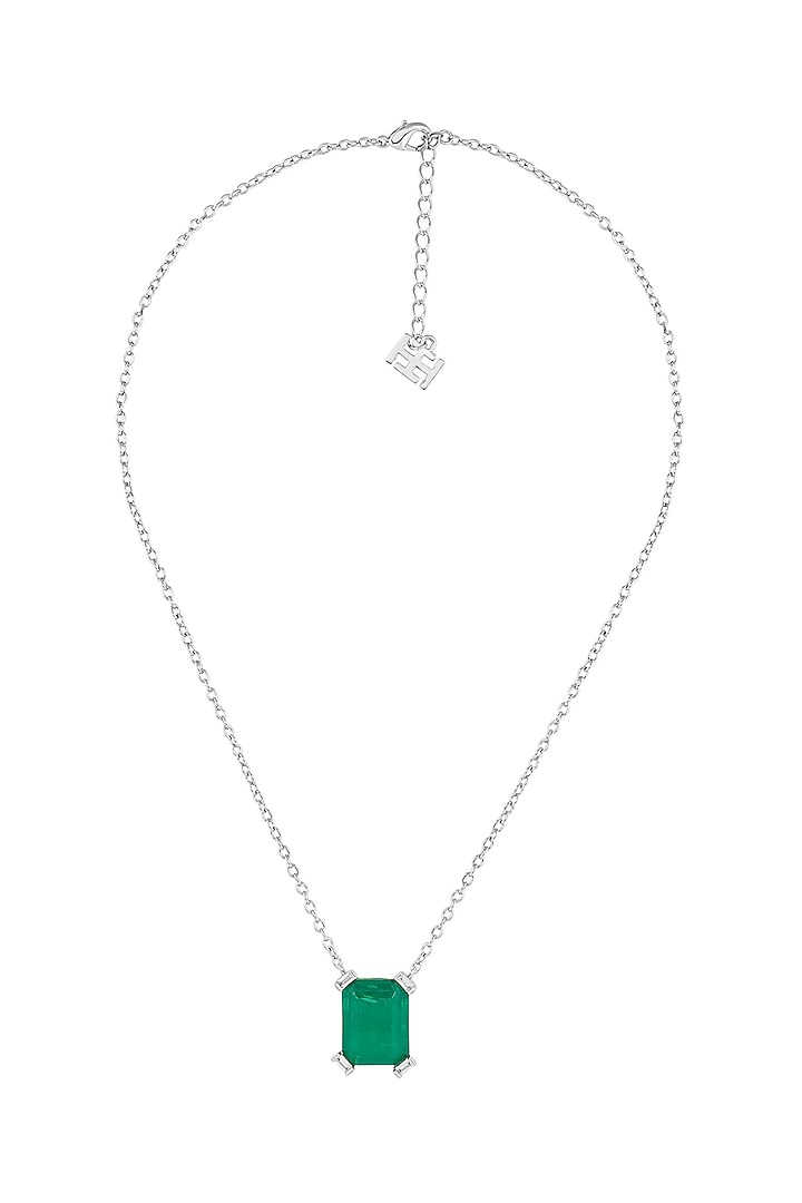 White Rhodium Finish CZ & Doublet Green Stone Pendant Necklace by Isharya at Pernia's Pop Up Shop