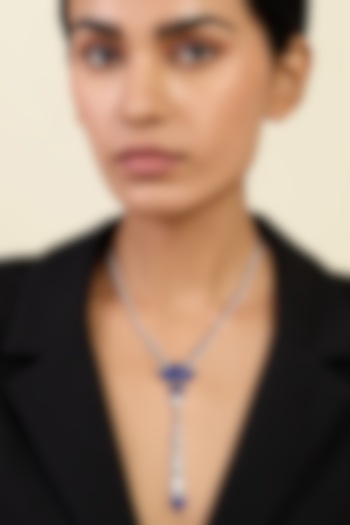 White Rhodium Finish CZ & Blue Corundum Stone Necklace by Isharya at Pernia's Pop Up Shop