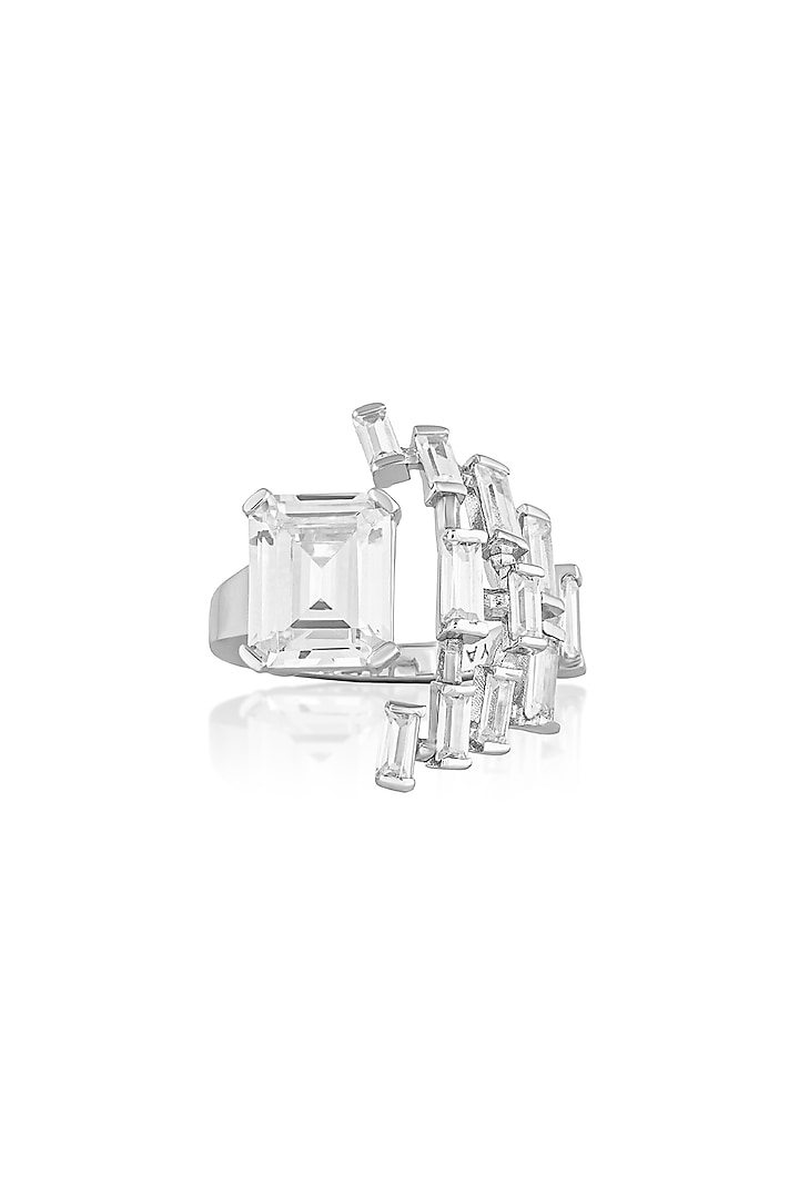 White Rhodium Finish Custom-Cut CZ Stone Ring by Isharya at Pernia's Pop Up Shop
