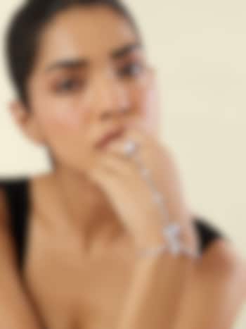 White Rhodium Finish Crystal Zircon Heart Bolo Bracelet by Isharya at Pernia's Pop Up Shop