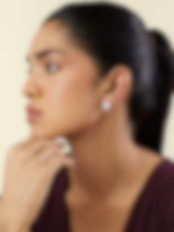 White Rhodium Finish Crystal Zircon Square Stud Earrings by Isharya at Pernia's Pop Up Shop