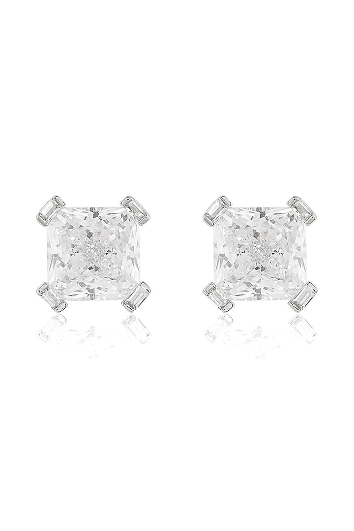 White Rhodium Finish Crystal Zircon Square Stud Earrings by Isharya at Pernia's Pop Up Shop