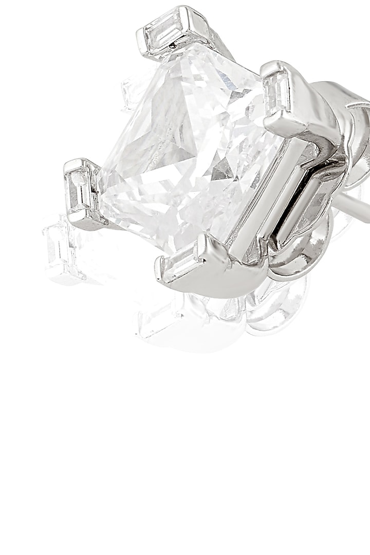 White Rhodium Finish Crystal Zircon Square Stud Earrings by Isharya at Pernia's Pop Up Shop