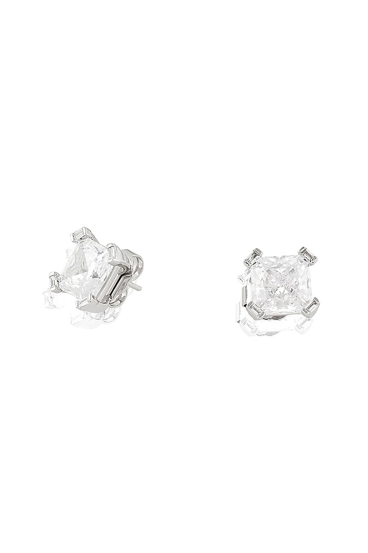 White Rhodium Finish Crystal Zircon Square Stud Earrings by Isharya at Pernia's Pop Up Shop