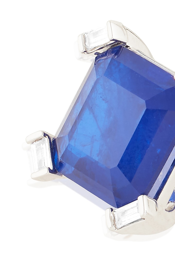 White Rhodium Finish Crystal Zircon & Sapphire Doublet Stone Square Stud Earrings by Isharya at Pernia's Pop Up Shop