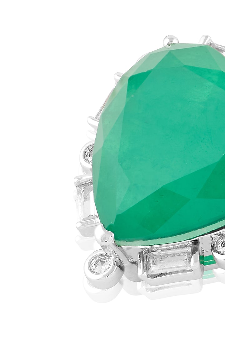 White Rhodium Finish Crystal Zircon & Emerald Green Doublet Stone Heart Stud Earrings by Isharya at Pernia's Pop Up Shop