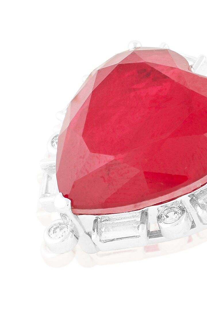 White Rhodium Finish Crystal Zircon & Ruby Doublet Stone Heart Stud Earrings by Isharya at Pernia's Pop Up Shop