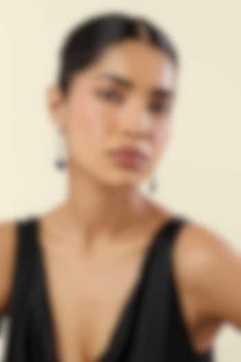 White Rhodium Finish Crystal Zircon & Sapphire Doublet Stone Heart Dangler Earrings by Isharya at Pernia's Pop Up Shop