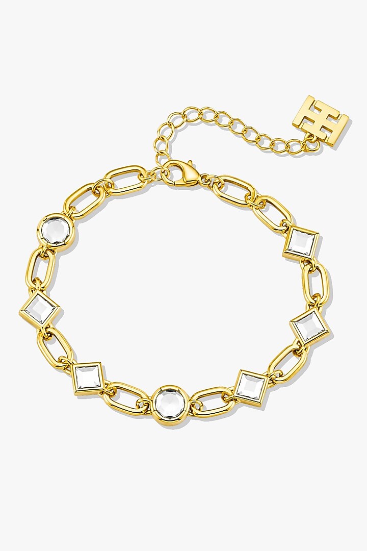 Micron Gold Finish Hand-Cut Polki Mirror Chain Link Bracelet by Isharya at Pernia's Pop Up Shop