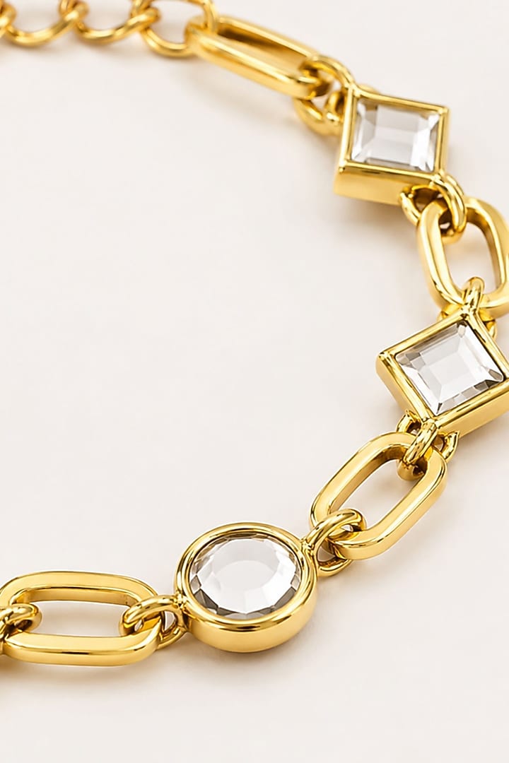 Micron Gold Finish Hand-Cut Polki Mirror Chain Link Bracelet by Isharya at Pernia's Pop Up Shop