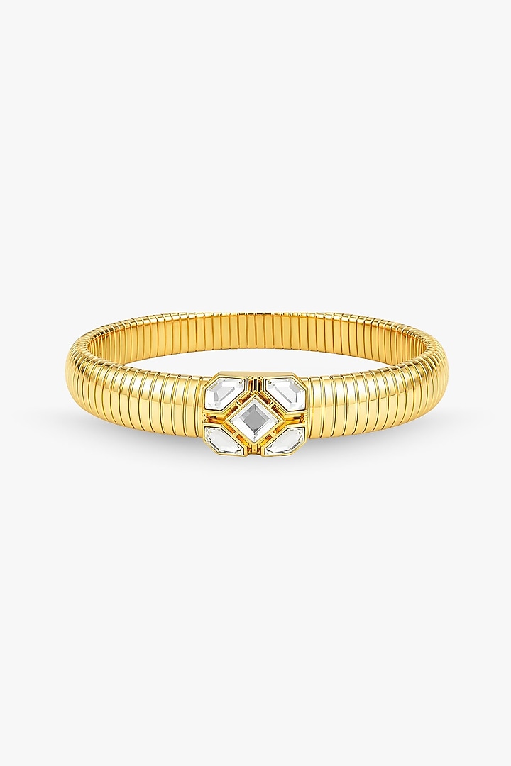 Micron Gold Finish Hand-Cut Polki Mirror Bracelet by Isharya at Pernia's Pop Up Shop
