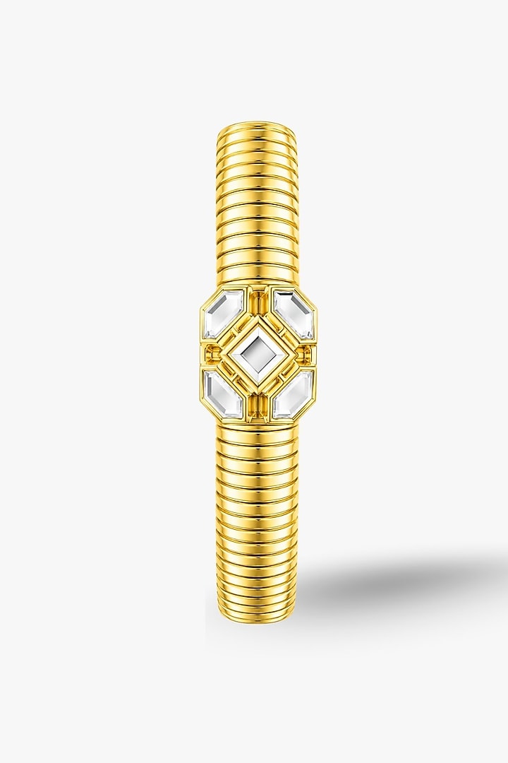 Micron Gold Finish Hand-Cut Polki Mirror Bracelet by Isharya at Pernia's Pop Up Shop