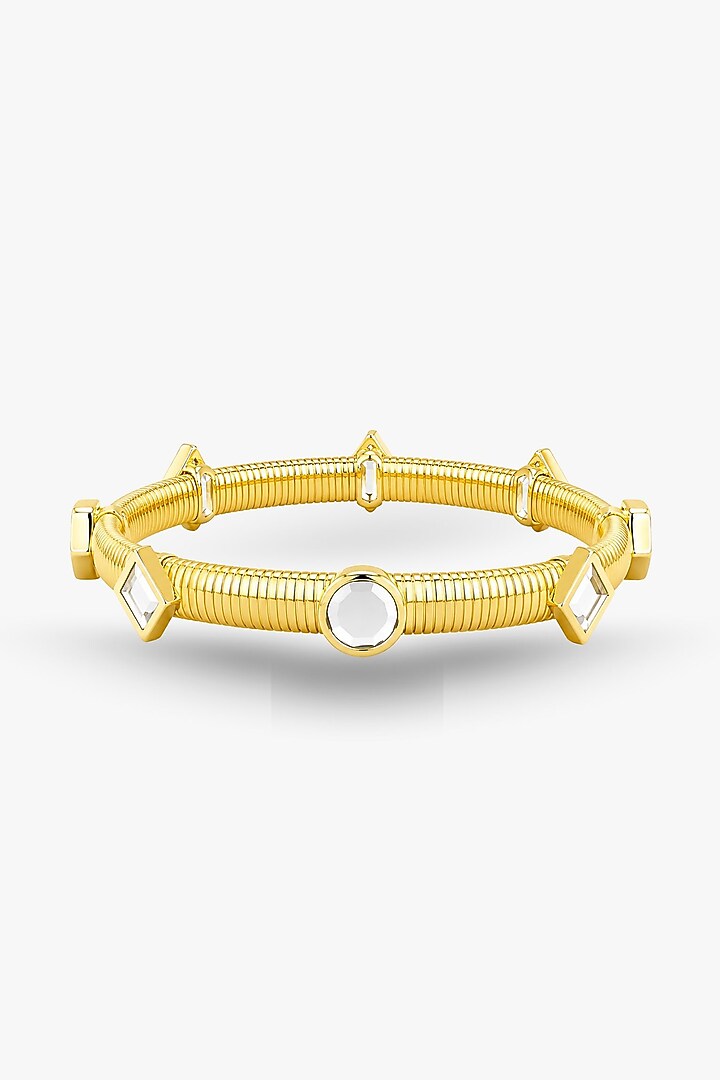 Micron Gold Finish Hand-Cut Polki Mirror Chain Link Bracelet by Isharya at Pernia's Pop Up Shop