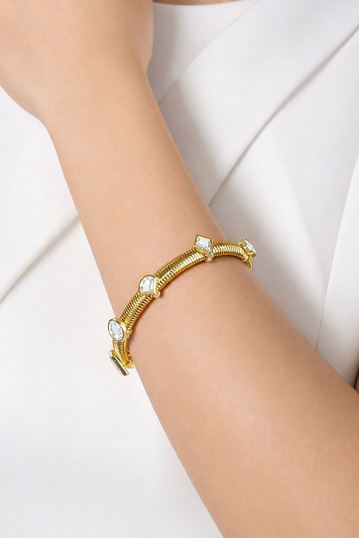 Micron Gold Finish Hand-Cut Polki Mirror Chain Link Bracelet by Isharya at Pernia's Pop Up Shop