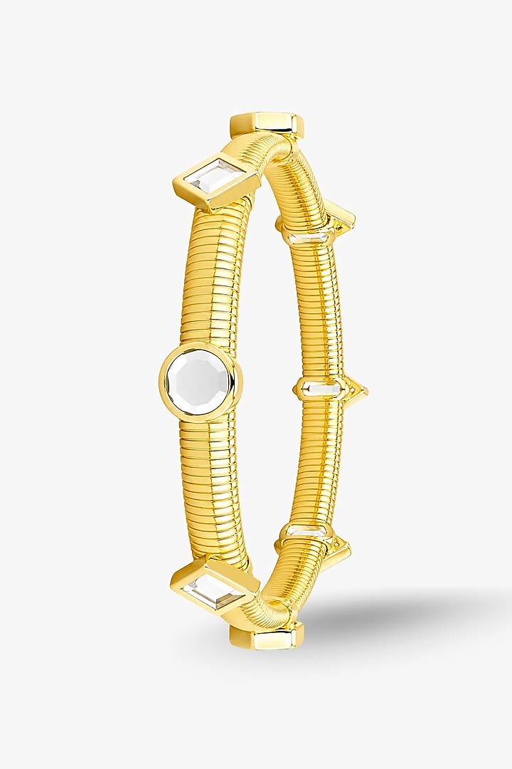 Micron Gold Finish Hand-Cut Polki Mirror Chain Link Bracelet by Isharya at Pernia's Pop Up Shop