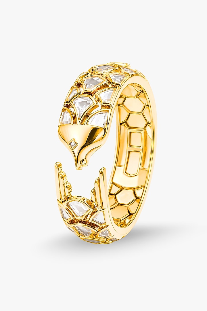 Micron Gold Finish Hand-Cut Polki Mirror Cuff by Isharya at Pernia's Pop Up Shop